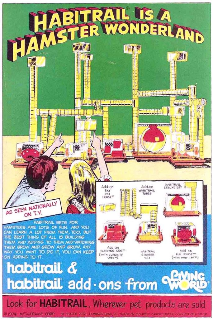 A vintage comic book ad for Habitrail components