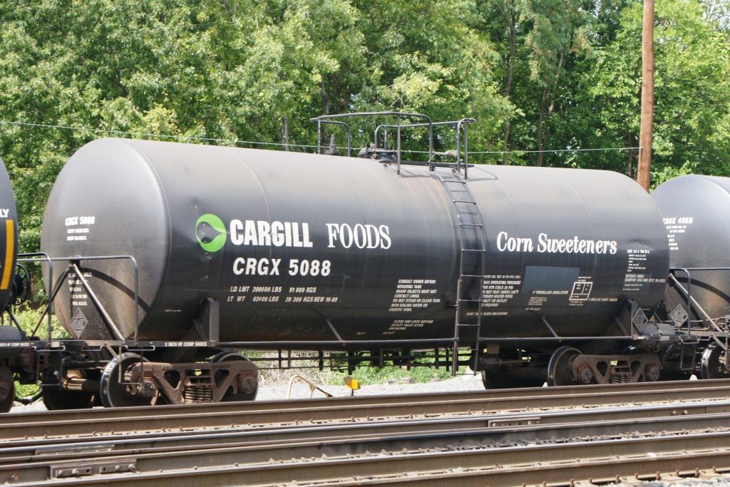 Railroad tank car with Cargill logo and name